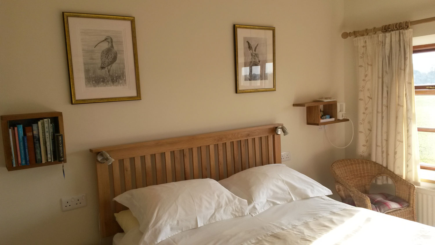 View of double bed in sunlight