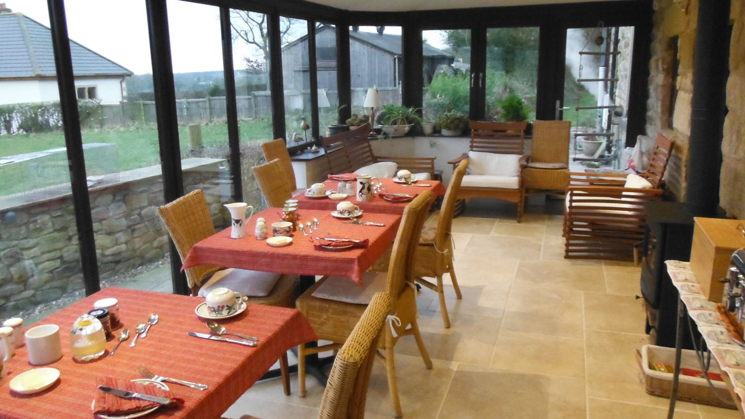 The dining room set up for breakfast