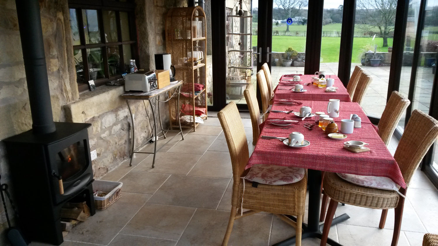 The dining room set up for breakfast